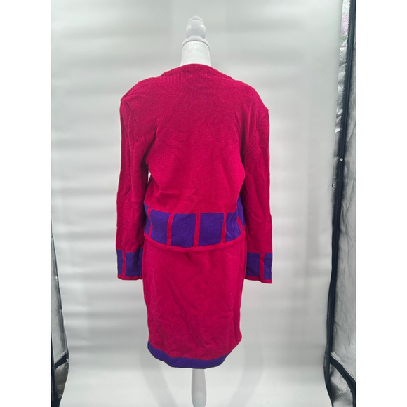 VTG Adrianna Papell Wool Blend Cardigan Skirt Set Vintage Size 12 Geometric 80s - Picture 3 of 7